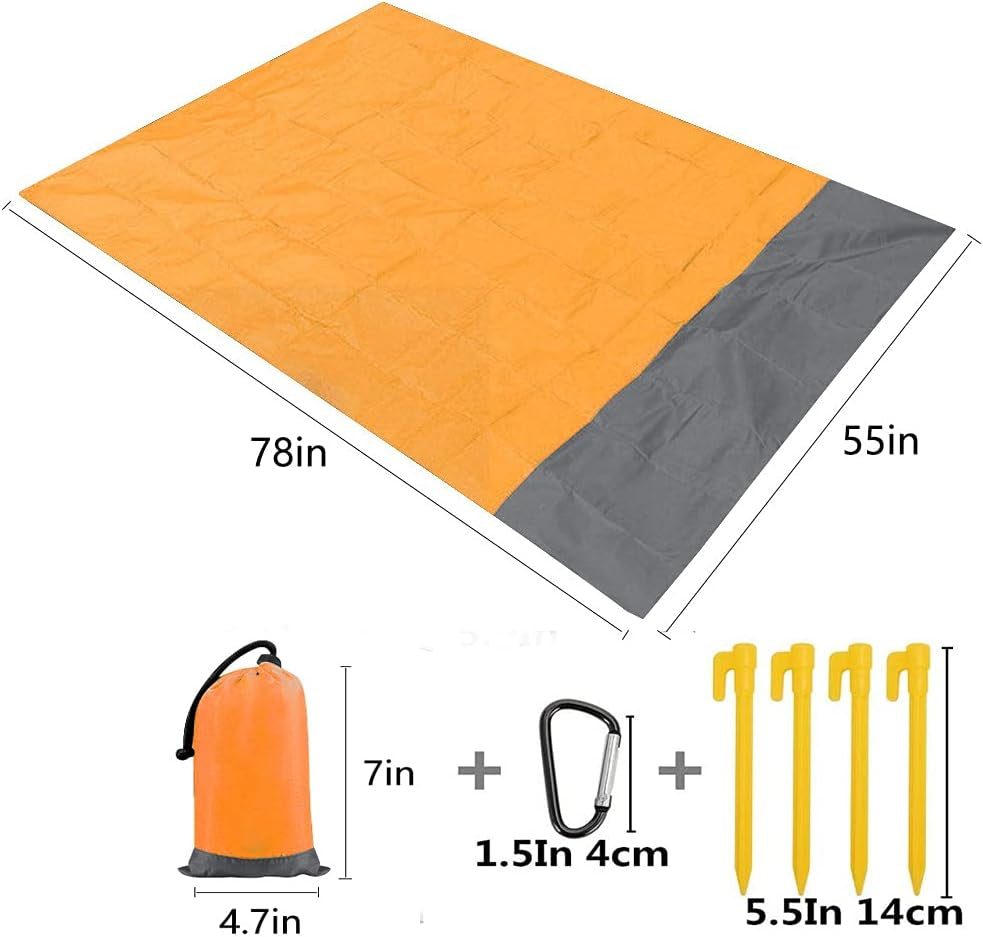 Beach Blanket Sandproof Beach Mat Beach Sheet Waterproof Sand Mat with Stakes Lightweight Mat for Picnic,Camping,Festival, Beach and Outdoor Activities