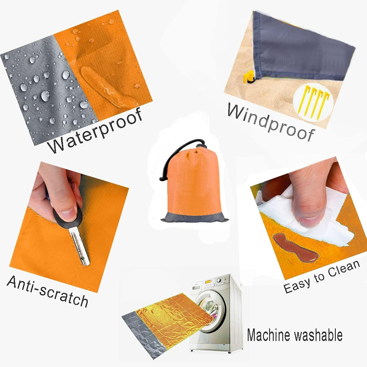 Beach Blanket Sandproof Beach Mat Beach Sheet Waterproof Sand Mat with Stakes Lightweight Mat for Picnic,Camping,Festival, Beach and Outdoor Activities