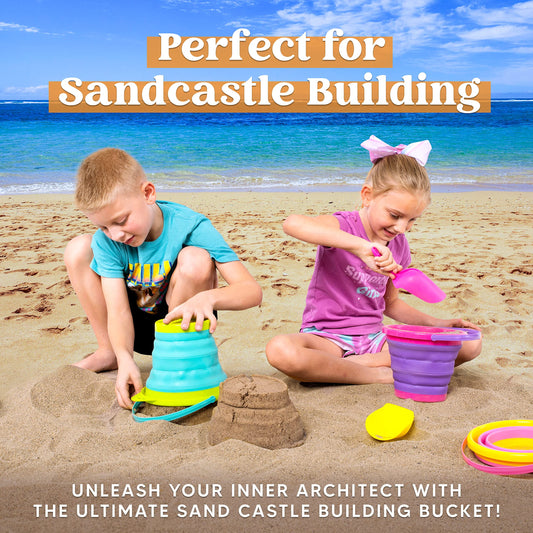3 Packs Collapsible Bucket with Shovels & Mesh Bag, Multi-Purpose Kids Sand Toys for Beach, Camping Gear, Beach Parties, and Fun Summer Activities